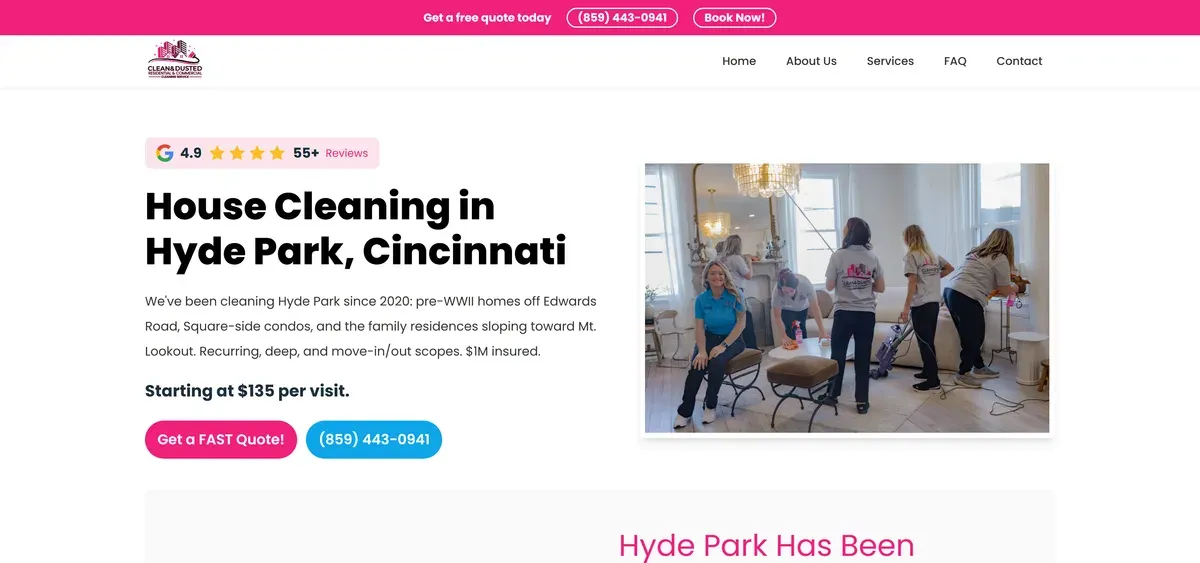 Clean and Dusted's Hyde Park location page, written with real neighborhood detail instead of a swapped city name