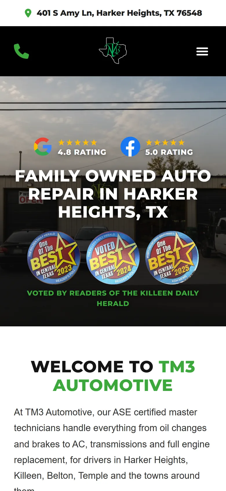 TM3 Automotive website on mobile